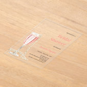 バブリーのランチプロセッコパールのピンクブライダルシャワー アクリル招待状 (レイダウン)