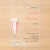 バブリーのランチプロセッコパールのピンクブライダルシャワー アクリル招待状 (正面)