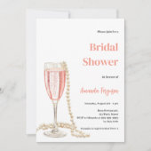 バブリーのランチプロセッコパールのピンクブライダルシャワー 招待状 (正面)
