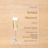 バブリーのランチプロセッコ真珠ブライダルシャワー 澄ん アクリル招待状 (正面)