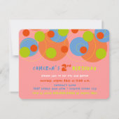 バブリーカラフルドットキッド写真ガールバースデーパーティー 招待状