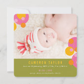 バブリーサークル明るい赤紫色ピンクガールベビー発表 案内状 (正面)