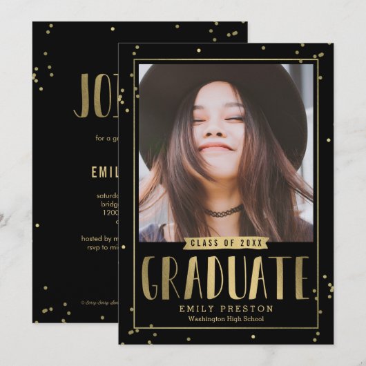 バブリーシック編集可能カラー卒業招待状 招待状 (正面/裏面)