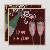 バブリーシャンパンニューイヤーズイブパーティの招待状 招待状 (正面/裏面)