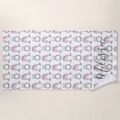 バブリーピンクシャンパンダイヤモンドリングや輪 パーソナライズされた ビーチタオル (正面)