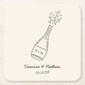 バブリーポッピングシャンパンお洒落ボトル結婚ズ スクエアペーパーコースター (正面)
