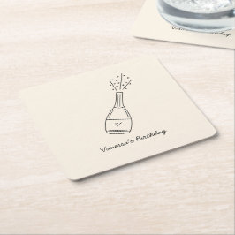 バブリー誕生日ウィズポップシャンパンボトル スクエアペーパーコースター