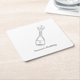 バブリー誕生日ウィズポップシャンパンボトル スクエアペーパーコースター