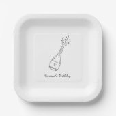 バブリー誕生日ウィズポップシャンパンボトル ペーパープレート (正面)