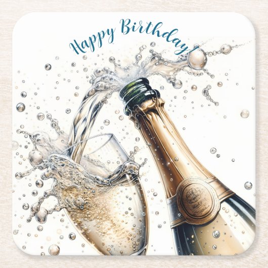 バブリー・シャンパンハッピーバースデー スクエアペーパーコースター (正面)