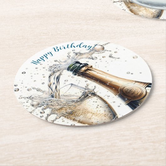 バブリー・シャンパンハッピーバースデー ラウンドペーパーコースター (アングル)