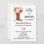 バブリー&ブーツピンクフラワーズ誕生日 招待状 (正面)