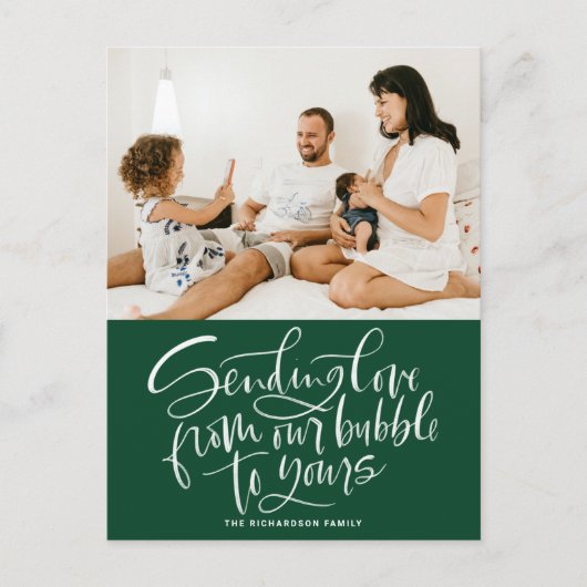 バブルからあなたの写真に恋を送る緑 シーズンポストカード (正面)