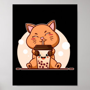 バブルかわいいネコBoba Teaを飲む ポスター