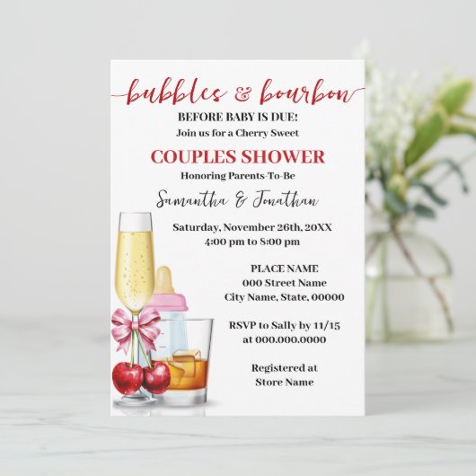 バブルとバーボンウィザーズベビーデューシャワーズさくらんぼ 招待状 (スタンド正面)