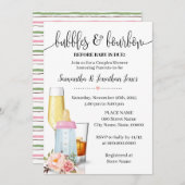 バブルとバーボン前ベビーデューピンクベビーシャワー 招待状 (正面/裏面)