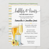 バブルとブリュウの前にベビーデューイエローベイビーシャワー 招待状 (正面/裏面)