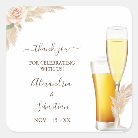 バブルとブリュウサンカパンパグラス結婚式 スクエアシール (正面)