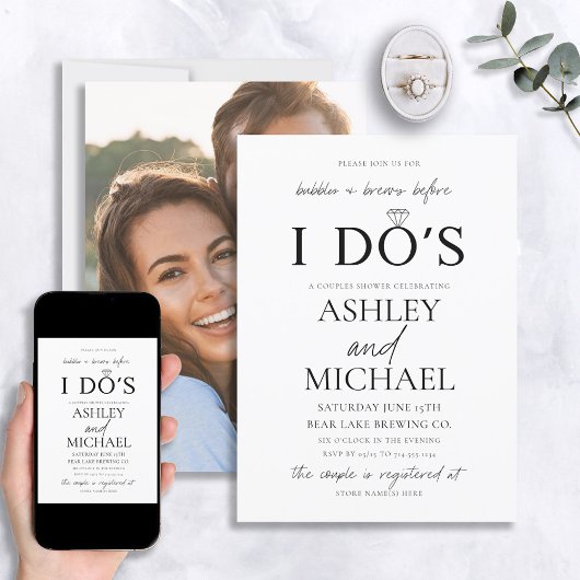 バブルとブリュースシンプルのスクリプト写真シャワー 招待状