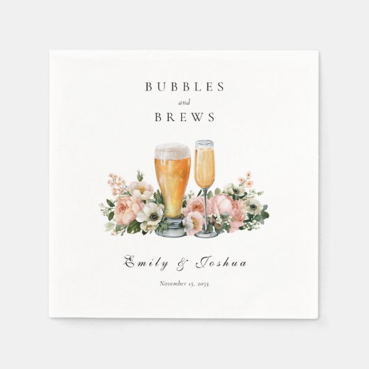 バブルとブリュ Couples Shower スタンダードカクテルナプキン (正面)