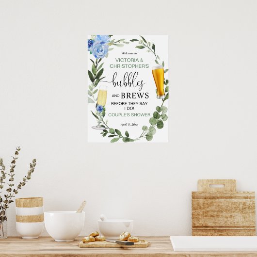 バブルとブローズのカップル赤ちゃんシャワー歓迎サイン ポスター (キッチン)