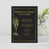 バブルと応援ブラック金ゴールド50th誕生日パーティー 招待状 (スタンド正面)
