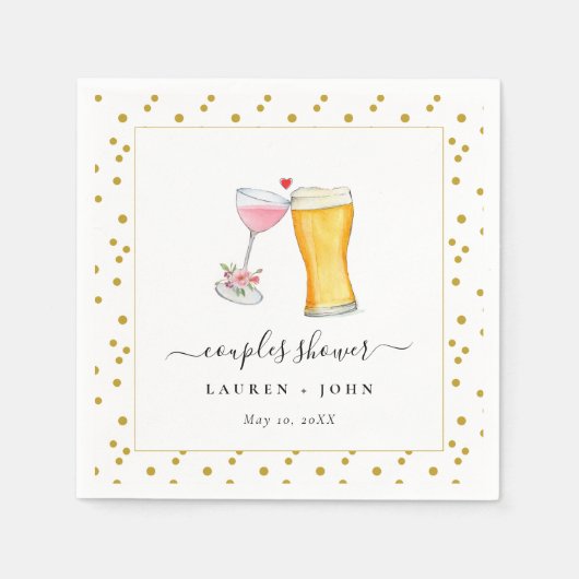 バブルと醸造カップルのシャワーナプキン スタンダードカクテルナプキン (正面)