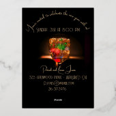 バブルと金ゴールド付き花火 – 新年のパーティー 箔招待状 (裏面)