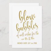 バブルを飛ばしてゴールドを祝福する お手頃な結婚式の看板 招待状 (正面/裏面)