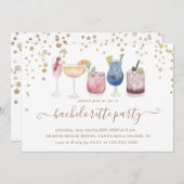 バブルカクテル金ゴールドグリッターバチェロレッテ 招待状 (正面/裏面)
