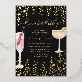バブルカクテル金ゴールドグリッターブライダルブランチ 箔招待状