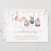 バブルカクテル金ゴールド及びグリッターカクテルパーティー 招待状 (正面)