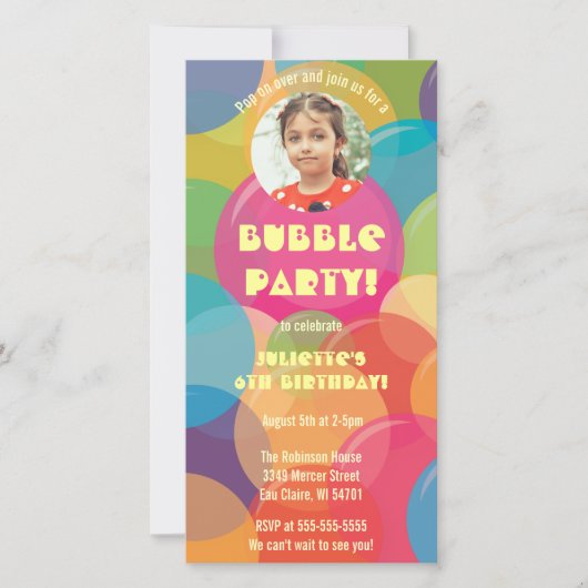バブルカラフルパーティーフォトデジタル招待状 セーブザデート (正面)