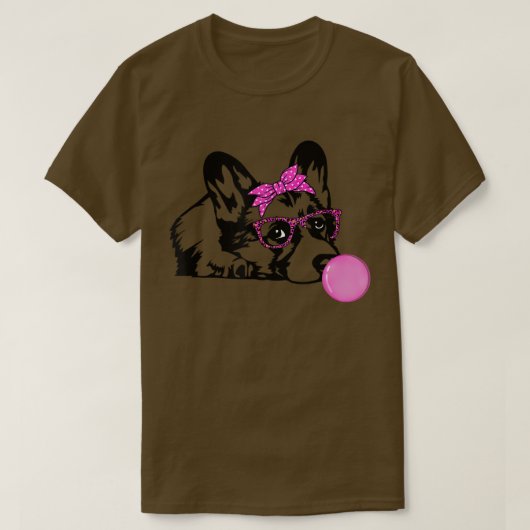 バブルガムのバンダナグラス付きコルギ犬 Tシャツ (デザイン正面)