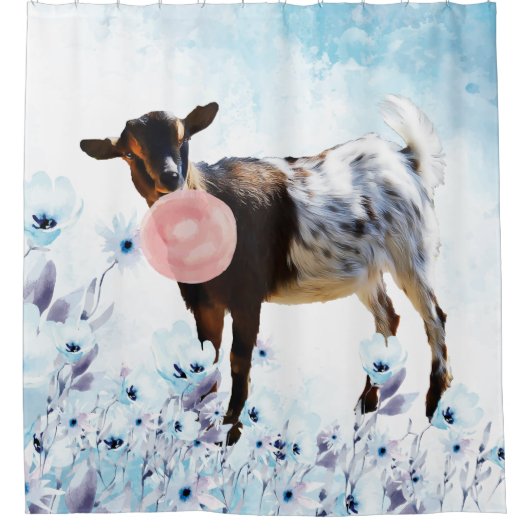 バブルガムの水色ナイジェリアの矮小子ヤギ シャワーカーテン (正面)