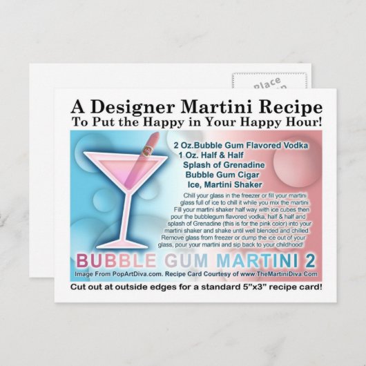 バブルガムキャンディマルティーニオポスツーレシピカード ポストカード (正面/裏面)