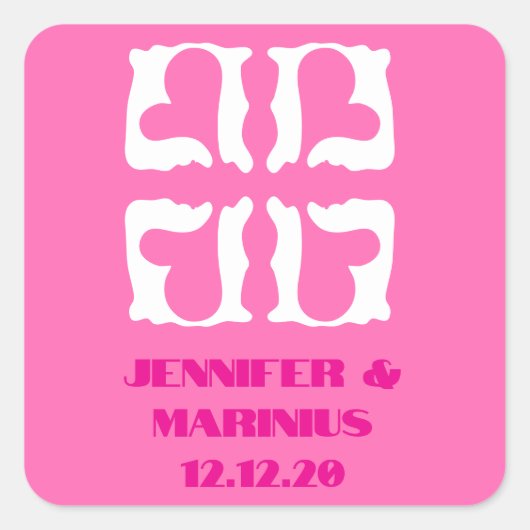 バブルガムピンクとホワイトハーツ スクエアシール (正面)