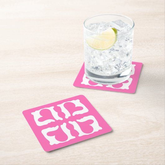 バブルガムピンクとホワイトハート スクエアペーパーコースター (インサイチュ)