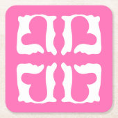 バブルガムピンクとホワイトハート スクエアペーパーコースター (正面)