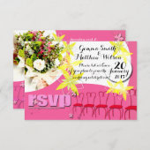 バブルガムピンクの結婚式招待状　出欠確認 出欠カード (正面/裏面)