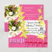 バブルガムピンクの結婚式招待状 RSVP (正面/裏面)