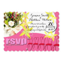 バブルガムピンクの結婚式招待状 RSVP