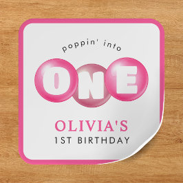 バブルガムピンクポップピンガール1st誕生日パーティー スクエアシール