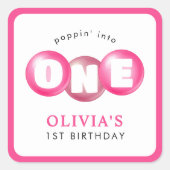 バブルガムピンクポップピンガール1st誕生日パーティー スクエアシール (正面)