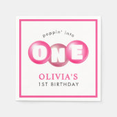 バブルガムピンクポップピンガール1st誕生日パーティー スタンダードカクテルナプキン (正面)