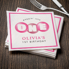 バブルガムピンクポップピンガール1st誕生日パーティー スタンダードカクテルナプキン