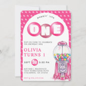 バブルガムピンクポップピンガール1st誕生日パーティー 招待状 (正面)