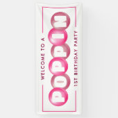 バブルガムピンクポップピンガール1st誕生日パーティー 横断幕 (縦)