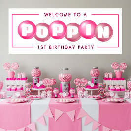 バブルガムピンクポップピンガール1st誕生日パーティー 横断幕