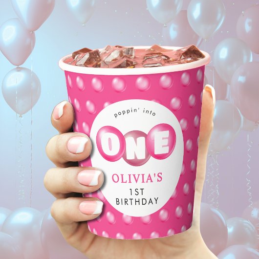 バブルガムピンクポップピンガール1st誕生日パーティー 紙コップ